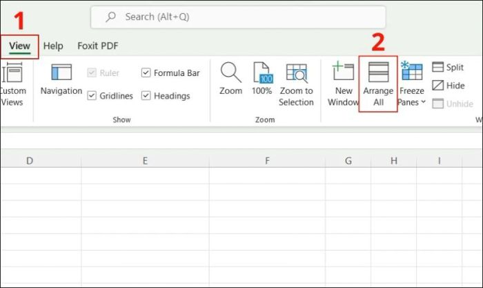 Cách sử dụng Arrange All để khắc phục lỗi không mở được file Excel