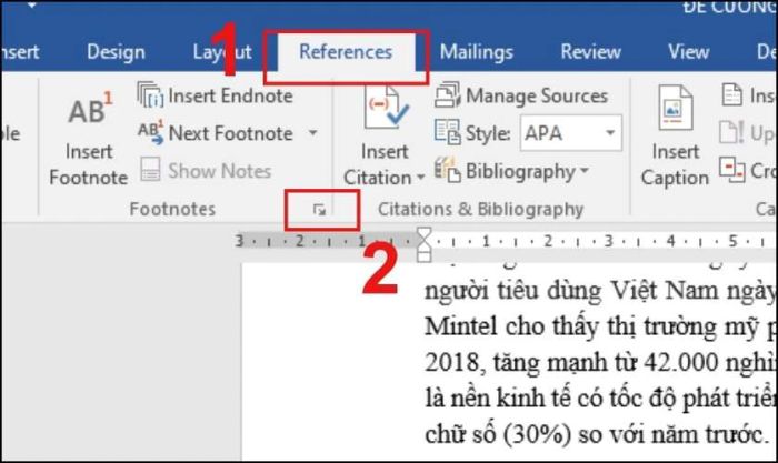 Cách thức điều chỉnh Footnote đã tạo trong Word