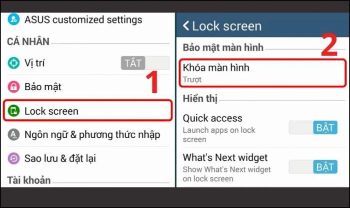 Tìm và chọn mục Lock Screen, sau đó nhấn vào Khóa màn hình