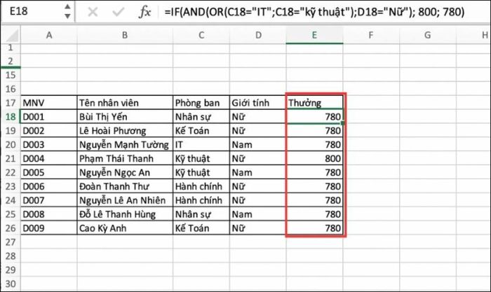 Hướng dẫn kết hợp hàm OR với hàm AND và IF