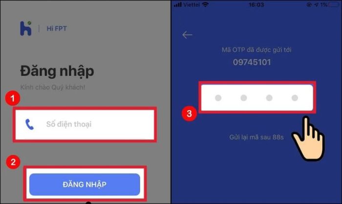 Nhập số điện thoại để nhận mã OTP và xác thực thông tin