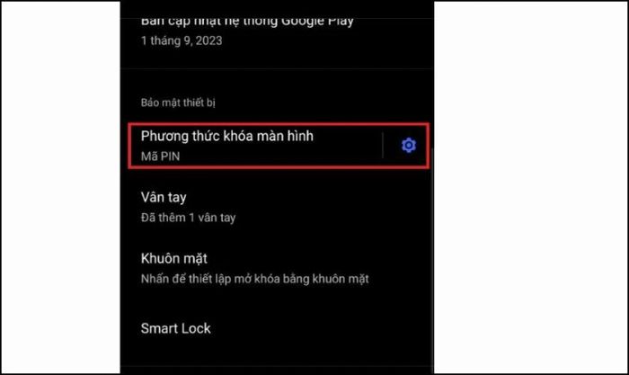 Nhấn chọn mục Phương thức khóa màn hình