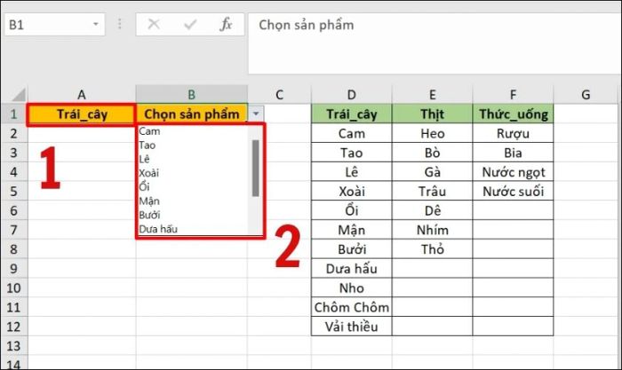 Danh sách tùy chọn phụ thuộc cuối cùng