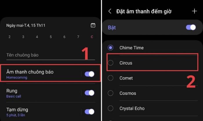 Lựa chọn âm thanh ưa thích để đặt làm nhạc chuông báo thức
