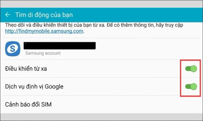 Kích hoạt Điều khiển từ xa và Dịch vụ định vị Google