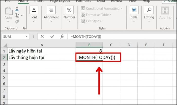 Công thức kết hợp hàm MONTH và hàm TODAY trong Excel là gì?