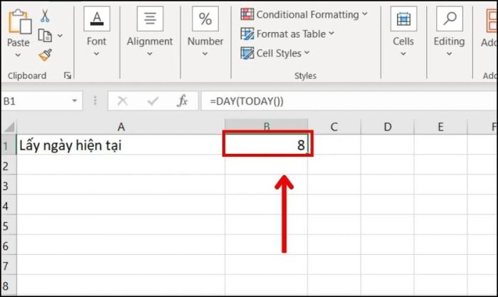 Kết quả khi kết hợp hàm DAY và hàm TODAY