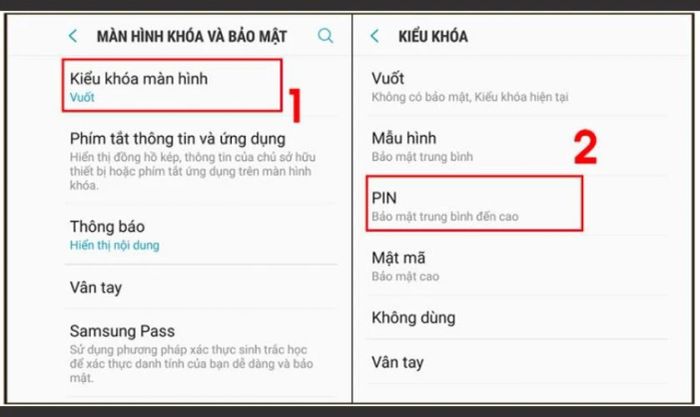 Nhấn chọn mục Kiểu khóa màn hình