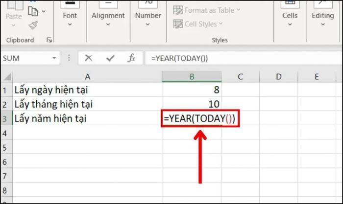 Công thức kết hợp hàm YEAR và hàm TODAY trong Excel là gì?
