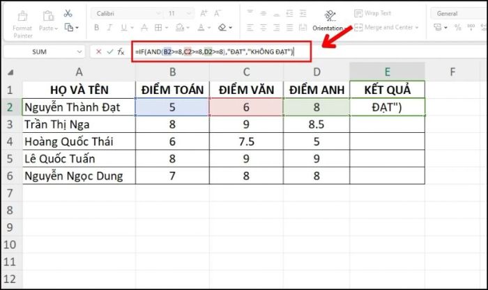 Kết hợp hàm AND và IF trong Excel