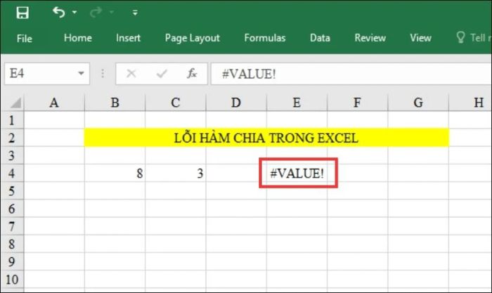 khắc phục lỗi phép division trên excel