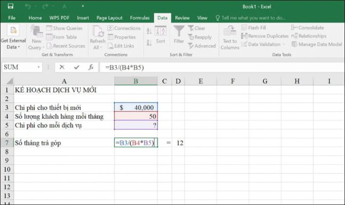 Nhập dữ liệu bài toán vào bảng tính Excel
