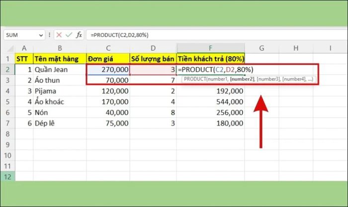 Cách nhân nhiều cột với một số trong Excel
