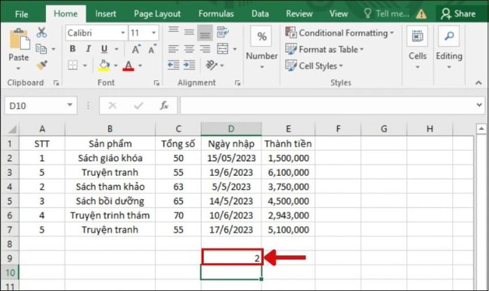 Kết quả sau khi áp dụng công thức hàm COUNTIFS