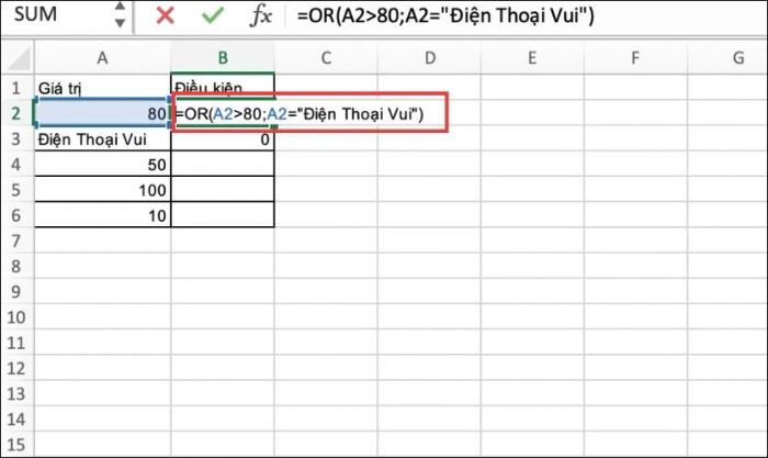Hướng dẫn sử dụng hàm OR trong Excel để kiểm tra điều kiện hỗn hợp số và chữ