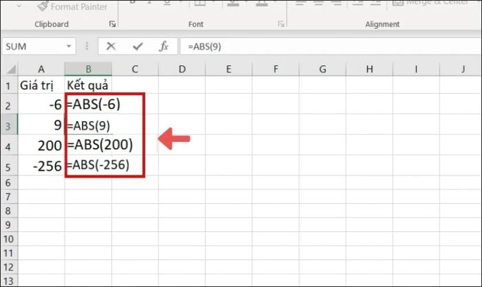 Hướng dẫn sử dụng hàm ABS để tính giá trị tuyệt đối trong Excel