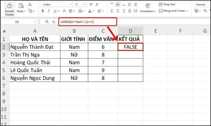Ví dụ minh họa cách sử dụng hàm AND trong Excel