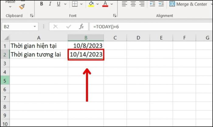 Nhập hàm TODAY để tính thời gian trong tương lai