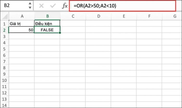 Cách áp dụng hàm OR trong Excel để kiểm tra điều kiện chứa giá trị số