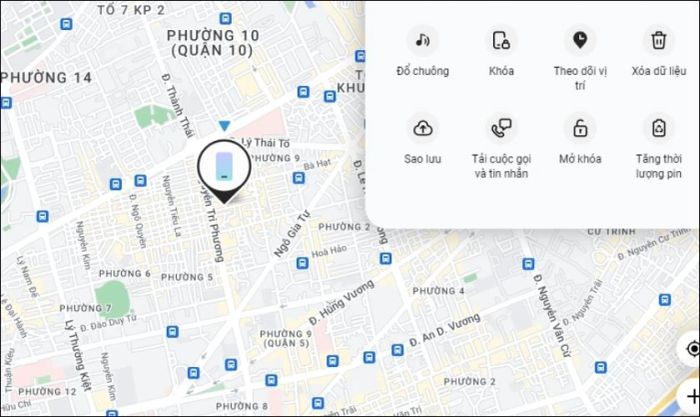 Giao diện bản đồ định vị trên Find My Mobile