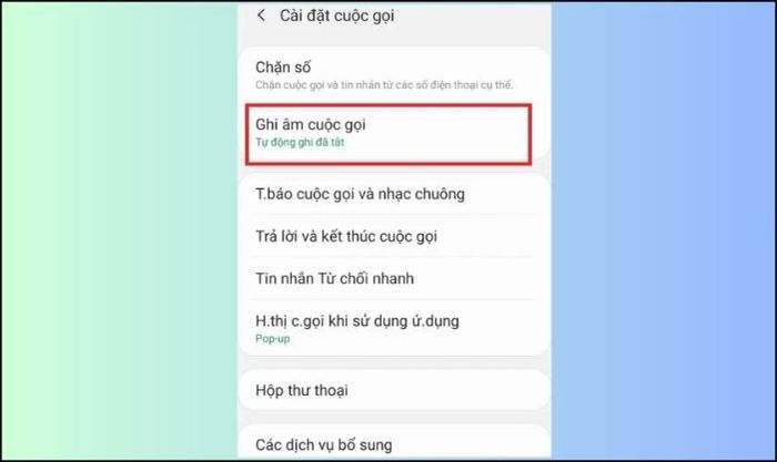 Giao diện mục Cài đặt cuộc gọi