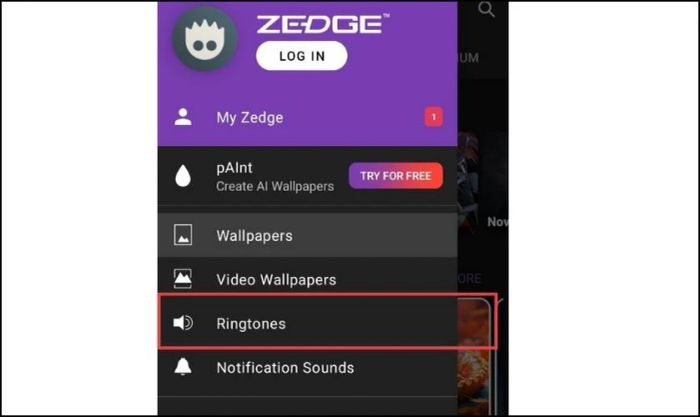 Nhấn chọn tính năng Ringtones