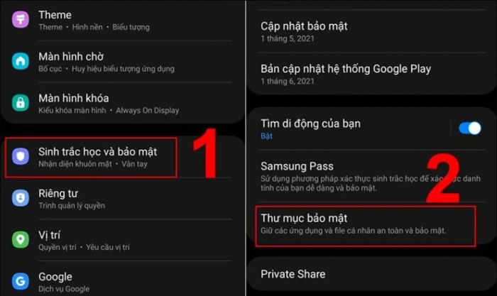 Nhấn chọn vào Thư mục bảo mật