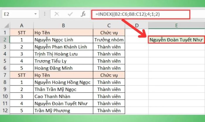 Ví dụ minh họa về hàm nâng cao tham chiếu nhiều mảng trong trang tính