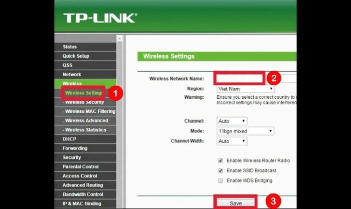 Tìm và chọn Wireless Network Name để bắt đầu thay đổi tên