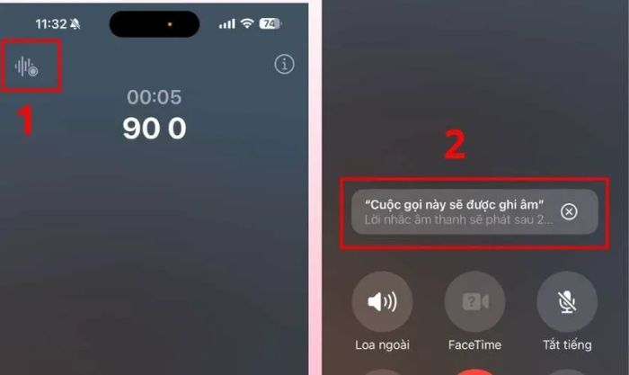 Điện thoại của cả hai bên sẽ hiển thị thông báo cho biết cuộc gọi đang được ghi âm.