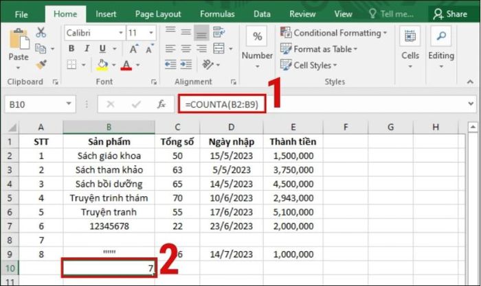 Hướng dẫn sử dụng hàm COUNTA trong Excel