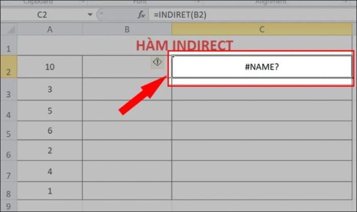 Lỗi #NAME? thường gặp khi sử dụng hàm INDIRECT