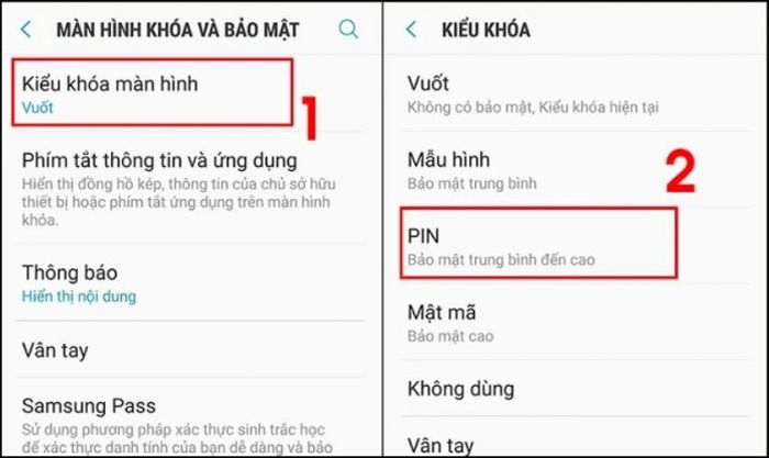 Chọn kiểu khóa mật khẩu phù hợp