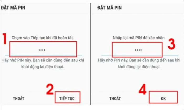 Chọn Đặt lại mã PIN, nhấn Tiếp tục, nhập lại mã PIN mới và bấm OK để kết thúc.