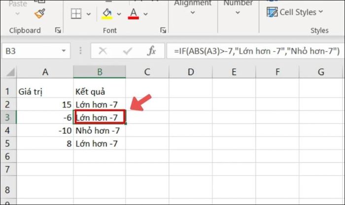 Cách kết hợp hàm IF và hàm ABS trong Excel để tính giá trị tuyệt đối