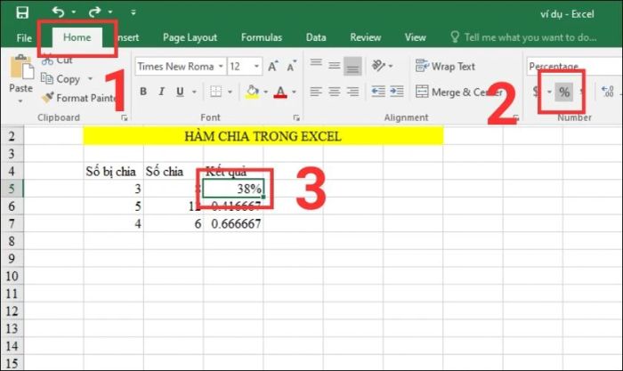 cách tính phần trăm trên excel
