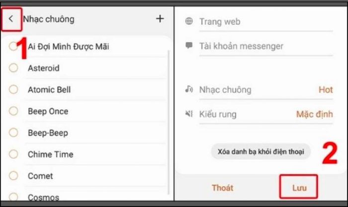 Nhấn vào nút quay lại và Lưu để hoàn tất cài đặt nhạc chuông