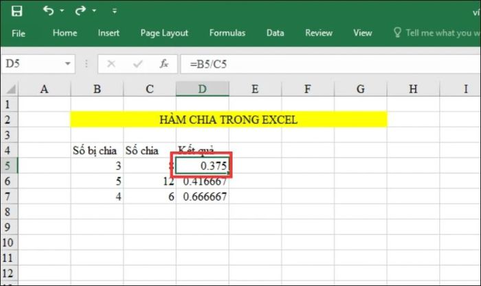 chia phần trăm trên excel