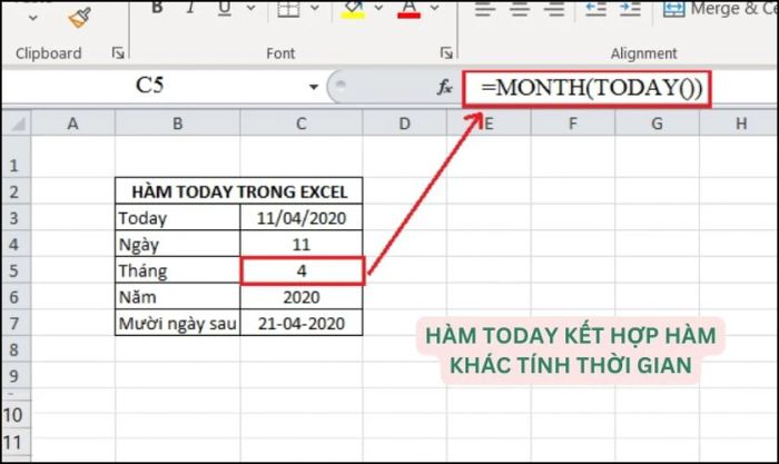 Hàm TODAY kết hợp với các hàm khác để tính toán thời gian chính xác