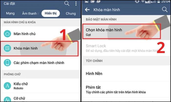 Nhấn chọn khóa màn hình trên điện thoại LG
