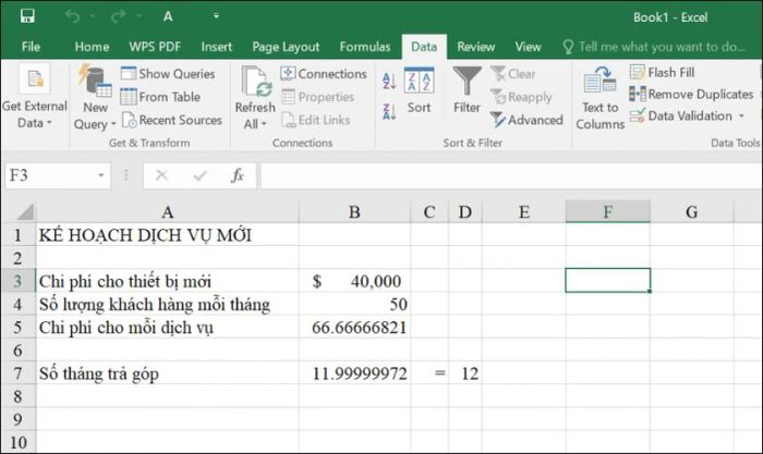 Kết quả bài toán chi phí được giải quyết bằng Solver trong Excel