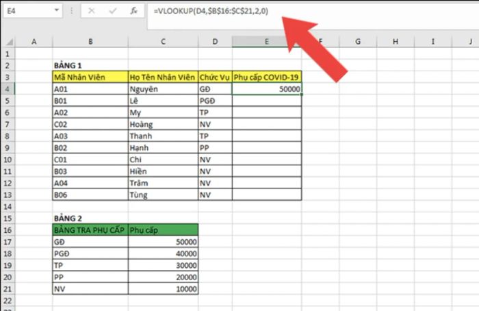 Ví dụ thực tế về cách sử dụng hàm, lệnh và công thức Vlookup trong Excel