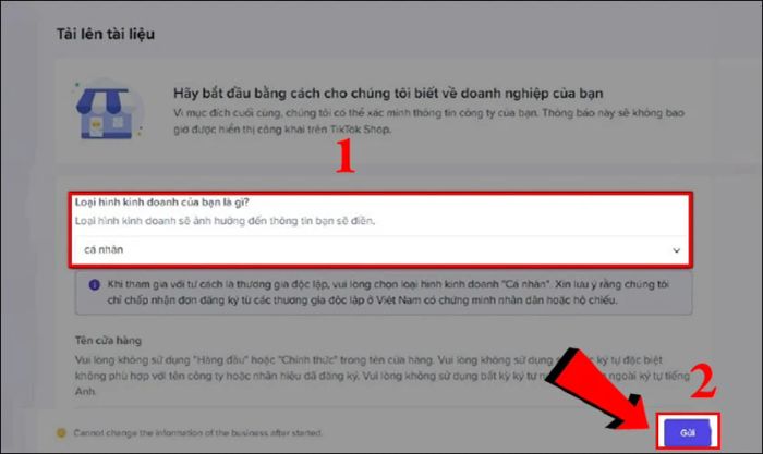 Tại mục Loại hình kinh doanh của bạn là gì?, hãy chọn Cá nhân