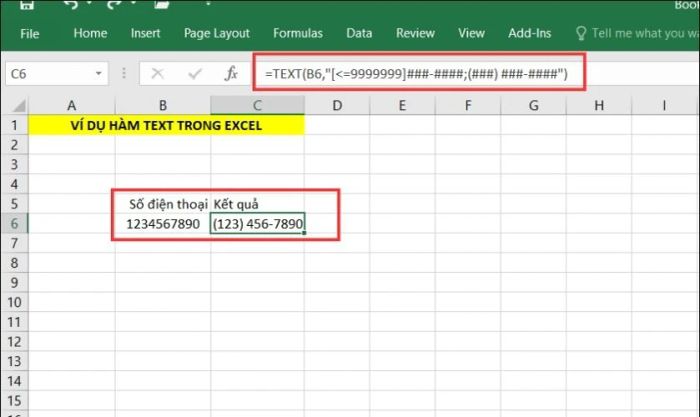 chuyển đổi giá trị số thành số điện thoại bằng hàm TEXT trong Excel