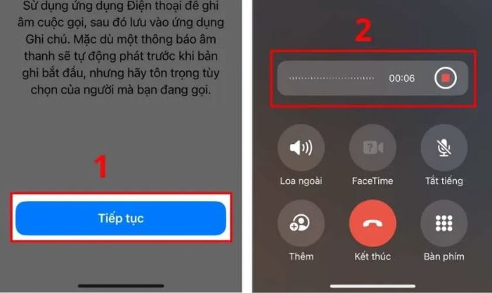Chọn Tiếp tục nếu bạn đồng ý với việc ghi âm cuộc gọi.