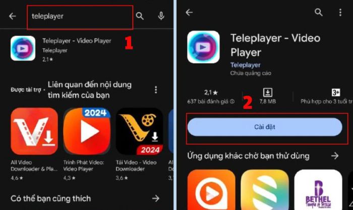Tìm và cài đặt ứng dụng TelePlayer để hỗ trợ tải video từ Telegram