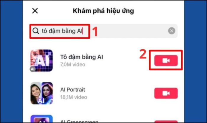Gõ từ khóa “tô đậm bằng AI” và nhấn tìm kiếm