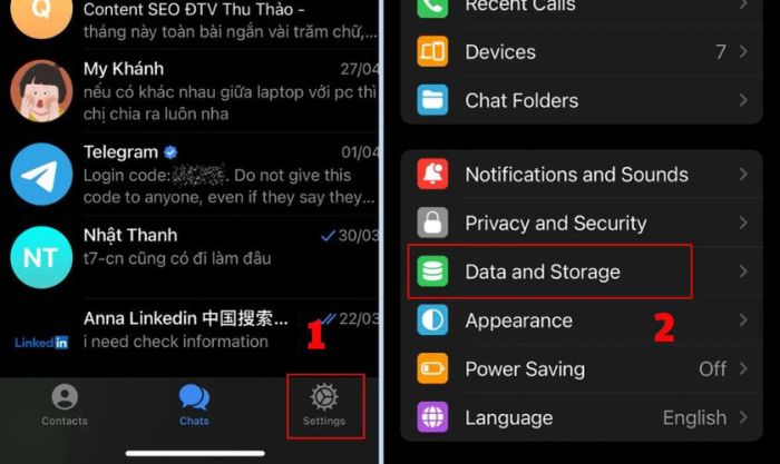 Truy cập vào mục Data and Storage trong phần Settings
