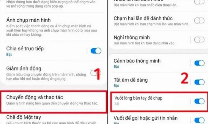 Kích hoạt tính năng chụp màn hình bằng cách vuốt lòng bàn tay