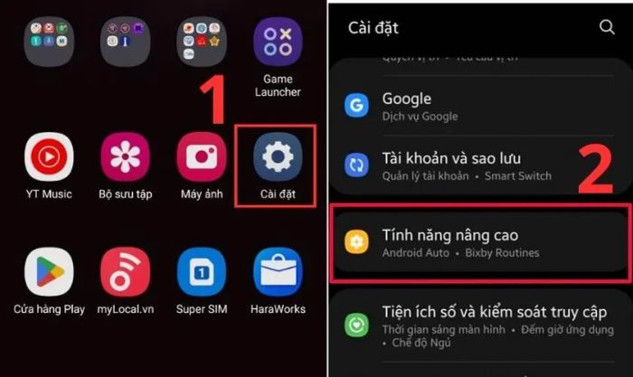 Truy cập Cài đặt và chọn Tính năng nâng cao